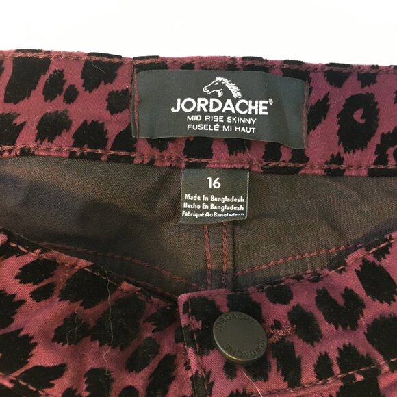 Jordache Jeans Purple Luxe Skinny Cheetah Mid Rise Flocked Black Sz 16 New - Picture 9 of 13